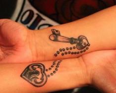 Tatuazhe gishtash të çiftëzuar.  Tatuazhe në çift.  Një hap i vetëdijshëm kur aplikoni